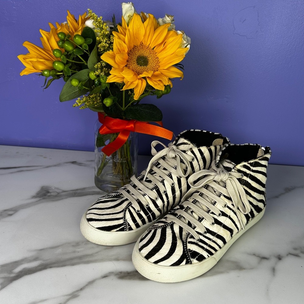 Rebecca Minkoff Zaina Too Zebra Haircalf High-Top Sneakers Streetwear Shoes 6.5 - Picture 2 of 7